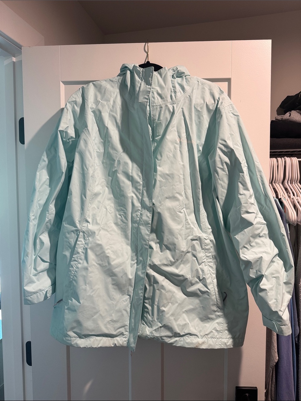 Columbia Light blue Hooded Rain Jacket